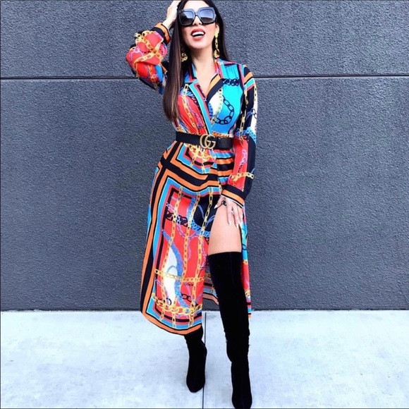 BLOGGERS FAV ZARA MULTICOLOR CHAIN PRINT WRAP DRESS - Picture 4 of 8